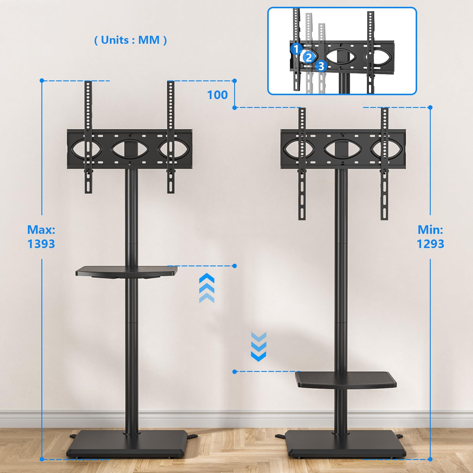 5Rcom TV Ständer Fernsehständer für 32-60 Zoll Fernseher bis zu 40 kg,Universal Stand TV Standfuss mit Schwenkbar, Höhenverstellbar, TV Bodenständer Hoher,Max VESA 400x400mm (Schwarz)
