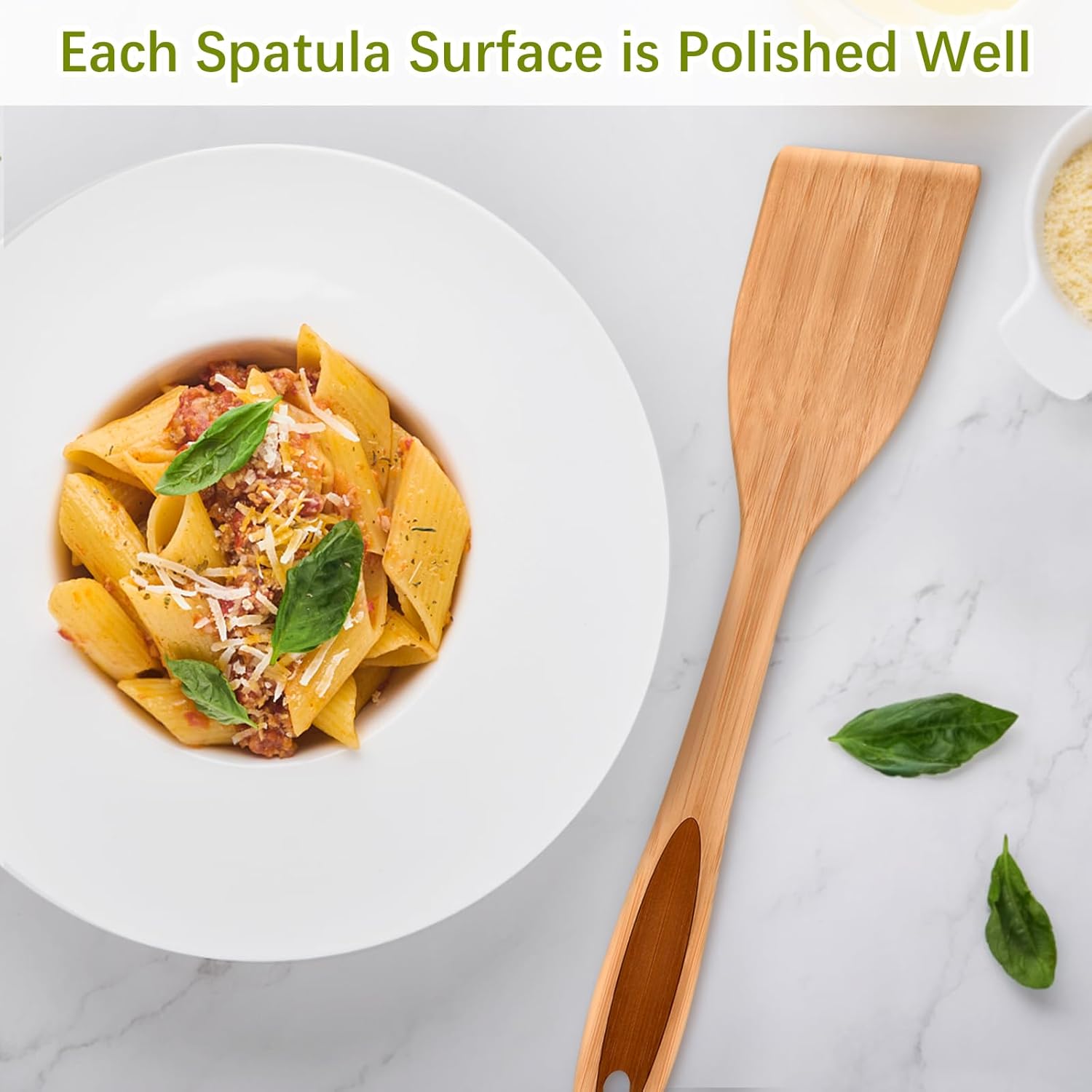 12" inch Bamboo Spatula Turner, Solid Kitchen Spatula Turner, Egg Scraper, Wood Cooking Utensil, Kitchen Spatulas for Baking, Flipping, Serving, Scraping & Turning. - Image 3