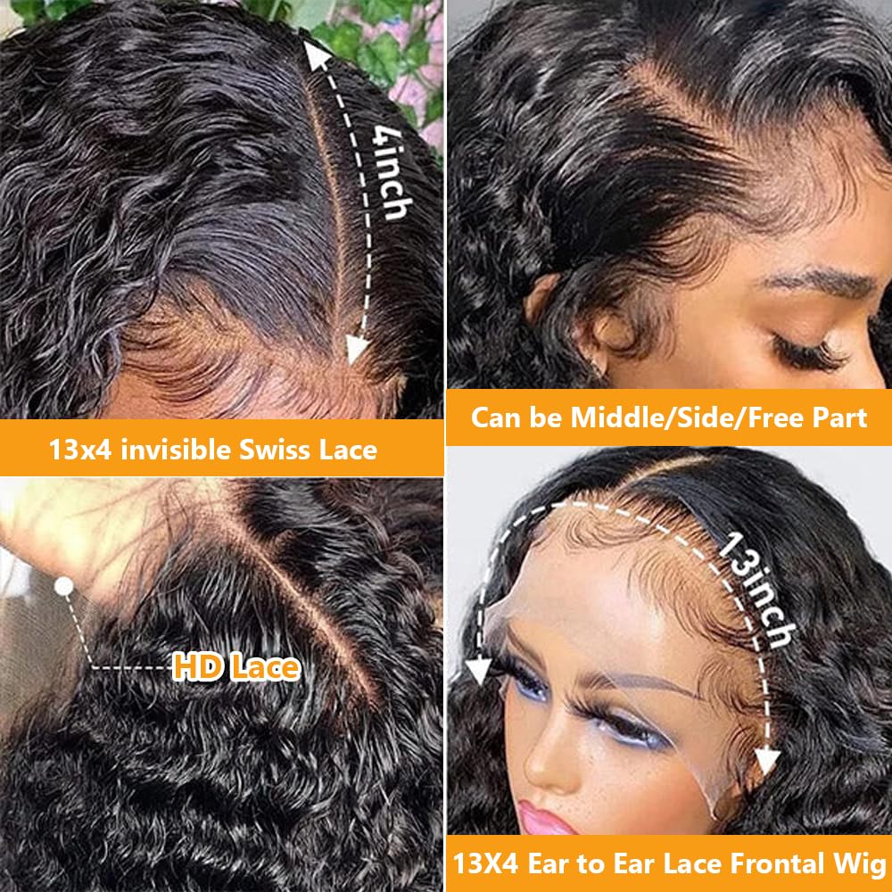 QTHAIR 18A 13x6 Water Wave Lace Front Wigs Human Hair 26" 13x6 Curly Wigs 180% Density Wet and Wavy Wig Pre Plucked 13x6 Hd Lace Front Wigs Human Hair