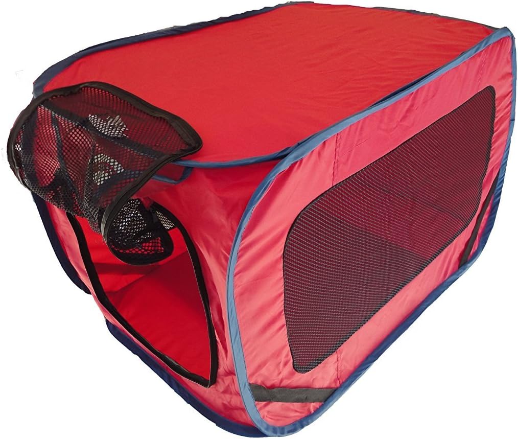 Dog Pet Cat Kennel Carrier Folding Portable Mesh Window Red Color for Auto Car Truck RV SUV