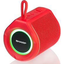 Sharp GX-BT190 Crystal Clear Series Portable Bluetooth Speaker | Waterproof IP67 Floats on Water | 15 Hour Playtime | 6 Mood Light Modes | True Wireless Pairing | Hands-Free Calling | Lanyard | Red