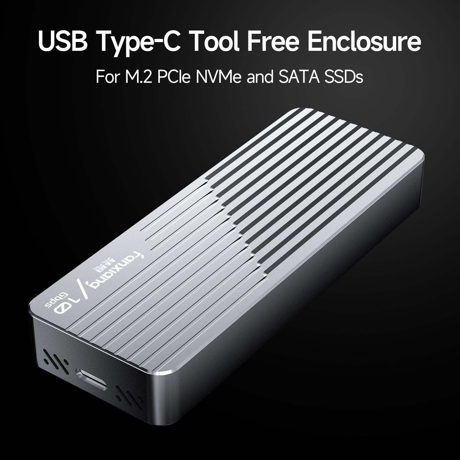 fanxiang Carcasa SSD con ventilador M2 NVMe/SATA Carcasa Disco Duro,M2 PCIE NVMe 2230/2242/2280,USB3.2 Gen2 10Gbp 4TB M key/B+M key M.2 NGFF/SATA,Compatible con TV/PS5/PS4(PRO)/Xbox/Mac/OTG Phone-MD85