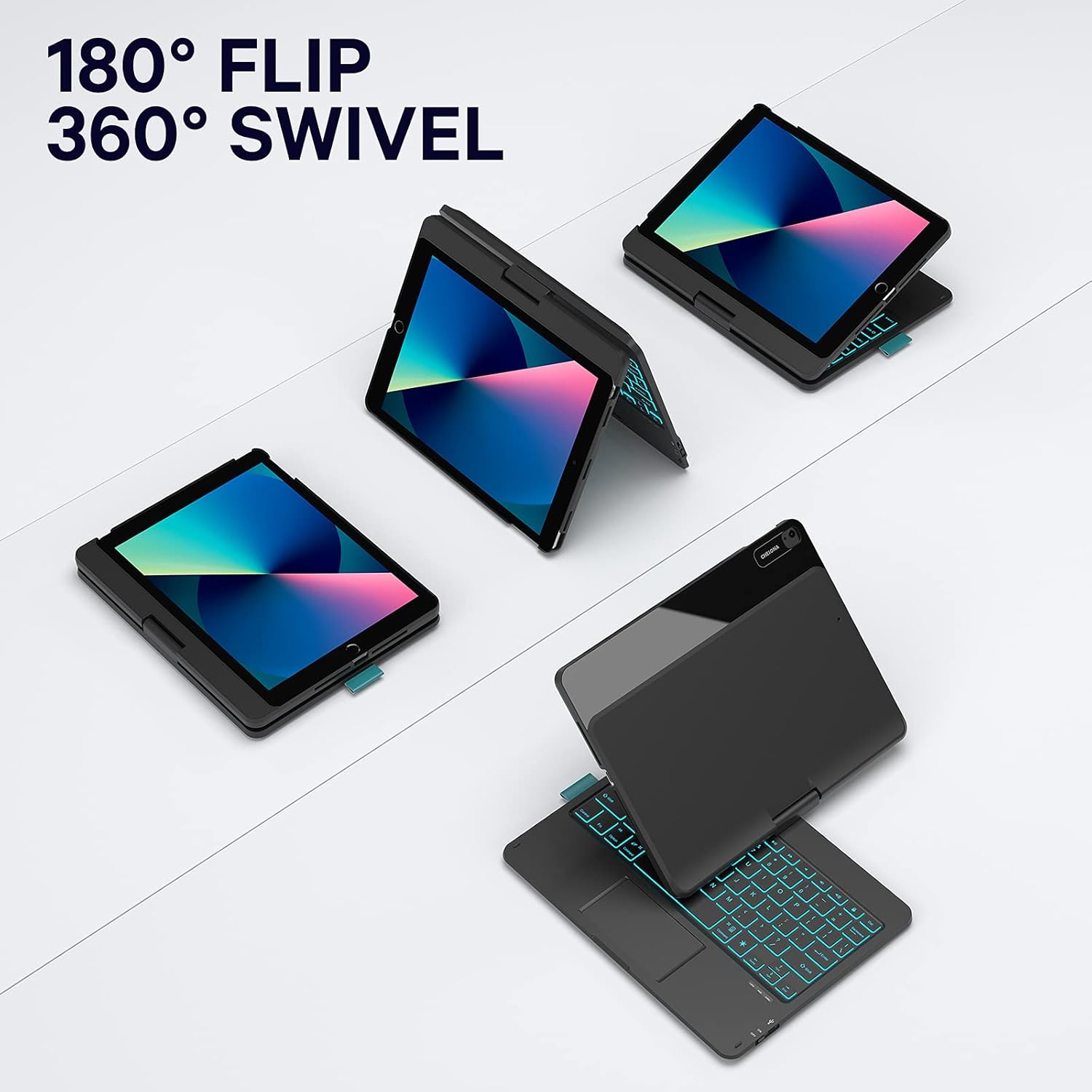 Hоttеѕt Sаlе iPad 9th Generation Case with Keyboard, CHESONA Trackpad Keyboard for iPad 8th Gen 10.2 Inch, 7 Color Backlight, 360° Rotatable, Slim Cover with Touch Keyboard for iPad 7th/Air 3/Pro 10.5 Inch, Black