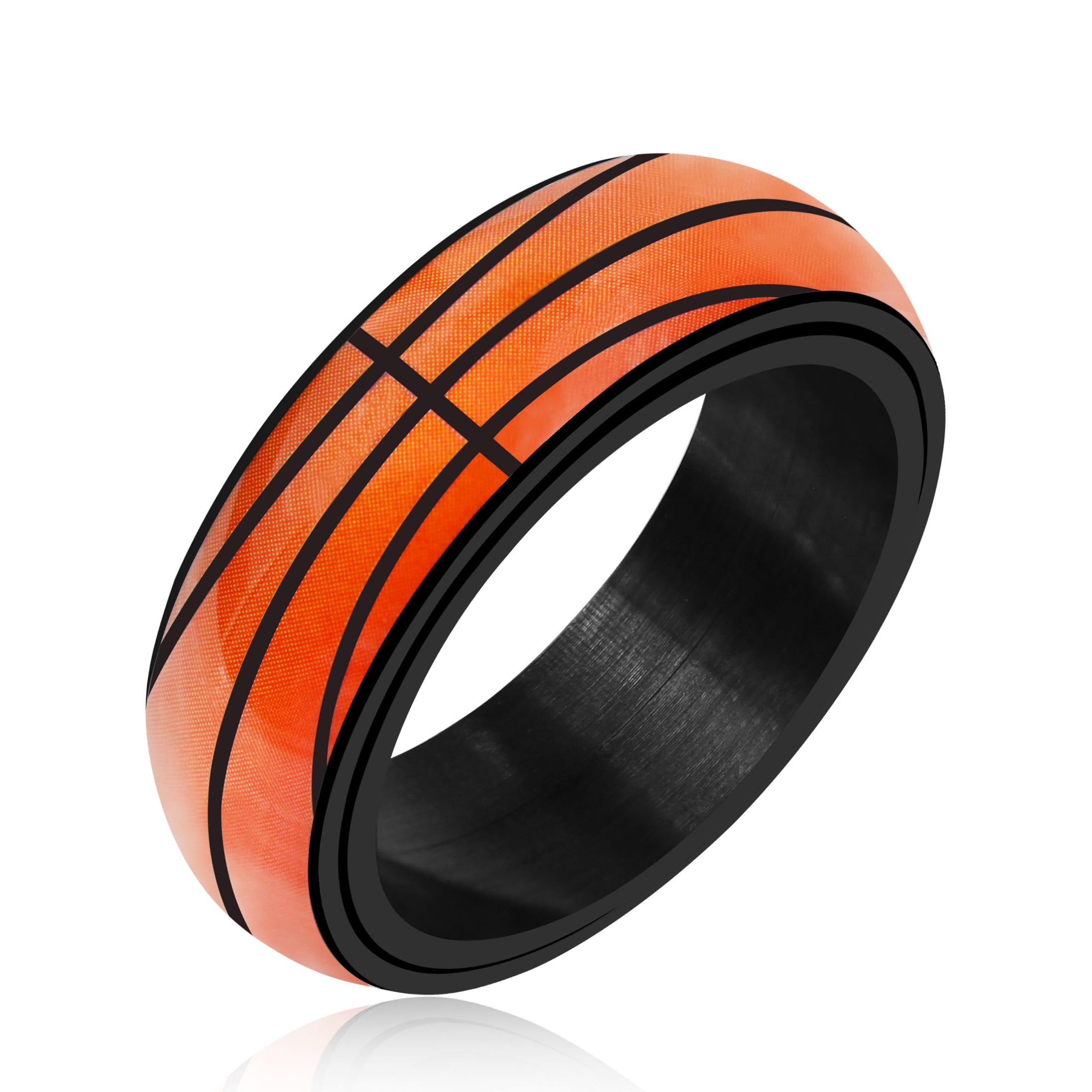 Tobestu Rotating Stress Relieving Anti Anxiety Sports Style Rings for Men Women - Orange Basketball Ring Suitable for Athletes and Ball Fans (Size 7) YA5036