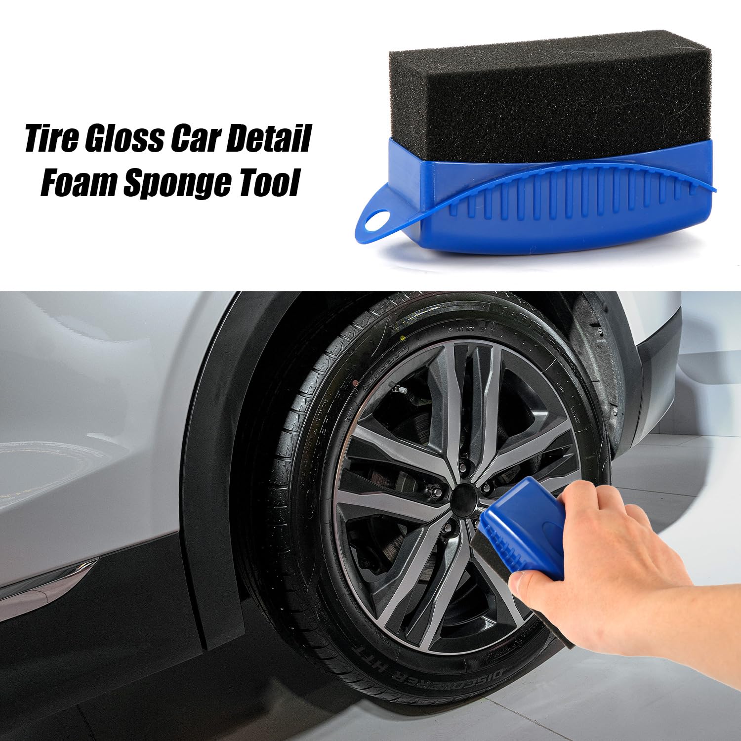 2 Pièces Tampon Applicateur Pneus, Réutilisable Applicateur Brillant Pneu avec Boîte Rectangulaire Ergonomique Brosse de Pneu de Voiture pour Fournitures de Nettoyage de Voiture (Bleu)