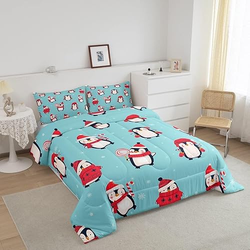 Miniatura 10 de Erosebridal Juego de edredón de Navidad, tamaño Queen, ropa de cama de Navidad para niños pequeños, juegos de ropa de cama y colecciones de copos de