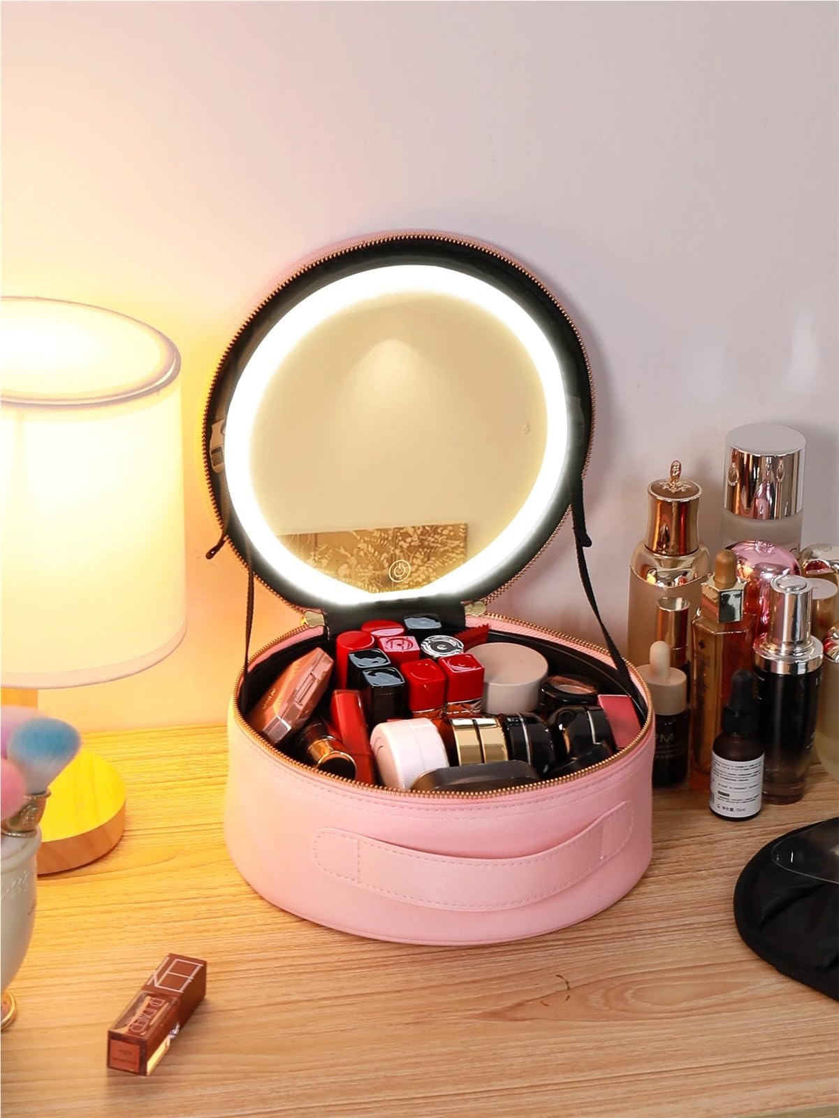 Kosmetyczka, Kosmetyczka z lusterkiem Podróżna kosmetyczka PU LED