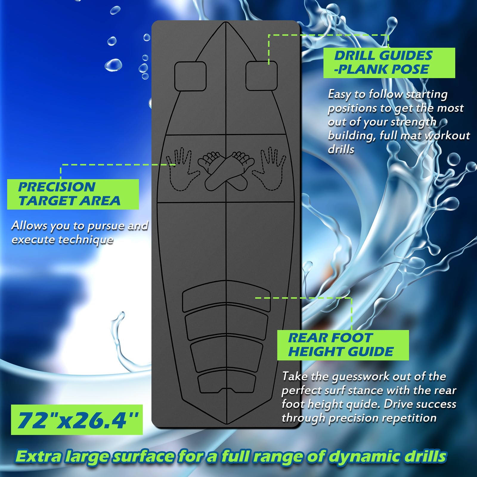 JellyArch Tapis de surf pour pratique pop-up, surf, équilibre, entraînement - 182,9 x 68,6 cm - Très grand tapis de yoga pliable en caoutchouc antidérapant avec sac pour homme et femme - Cadeau de