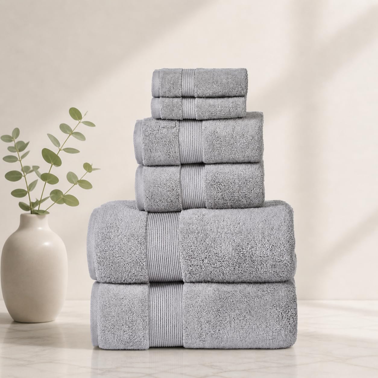 SENSES by Riba 703 GSM 6 pcs Towels Set - All Cotton Zero Twist Premium Hotel & Spa Quality Highly Absorbent (2 Bath Towels, 2 Hand Towel and 2 Wash Cloth) - Alloy-image-16