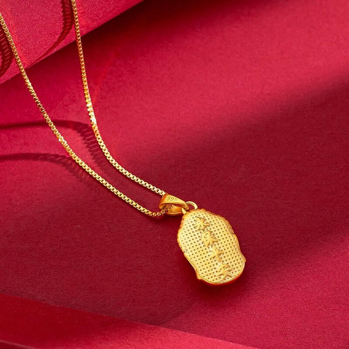 Golden Bless All ● 18k Real Gold Plating 3D Buddha Pendant Necklace Double-Faced Carve Lucky Style Jewelry