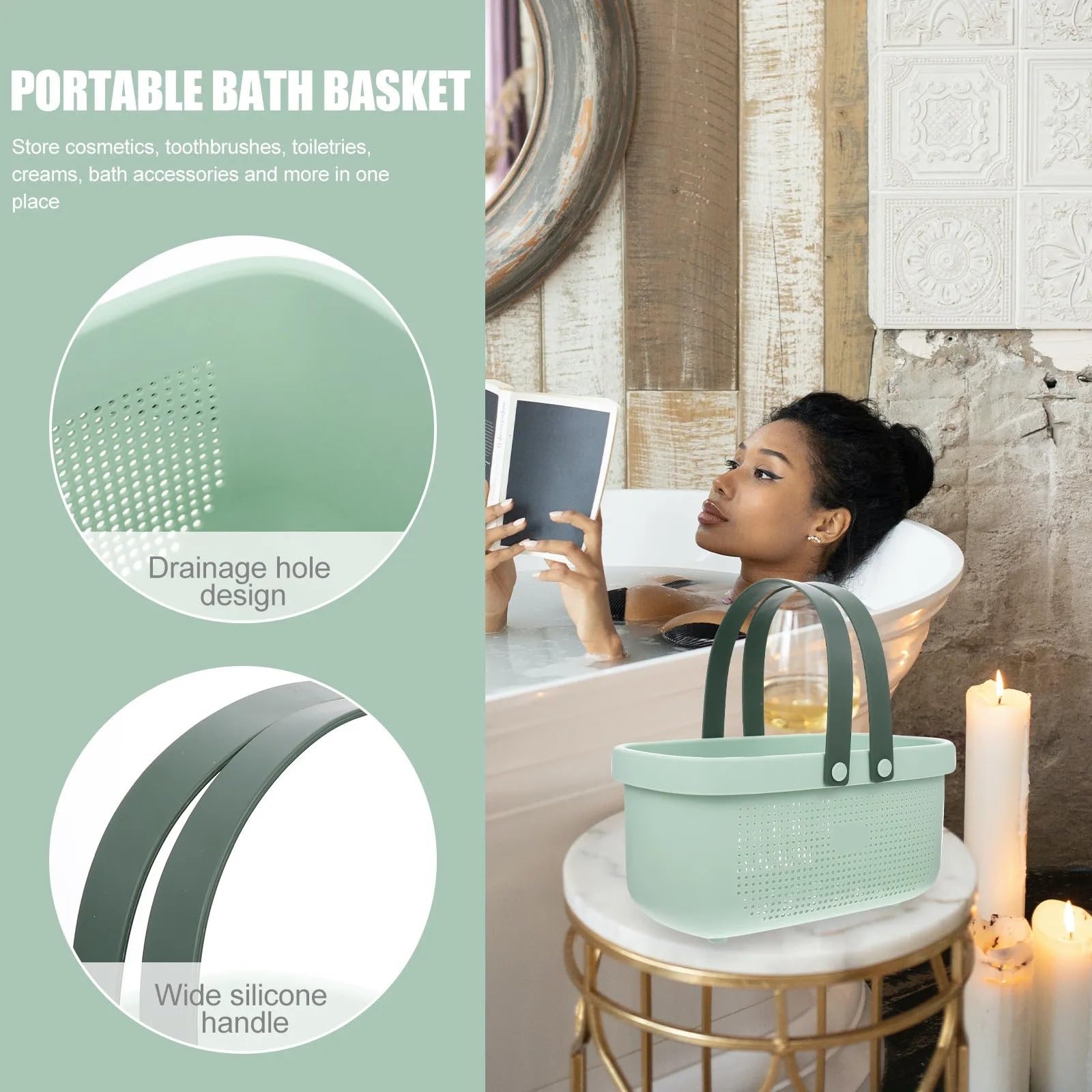 Cesta de ducha portátil gran capacidad, organizador artículos tocador hueco, cesta almacenamiento for baño, 2 uds Para Ducha