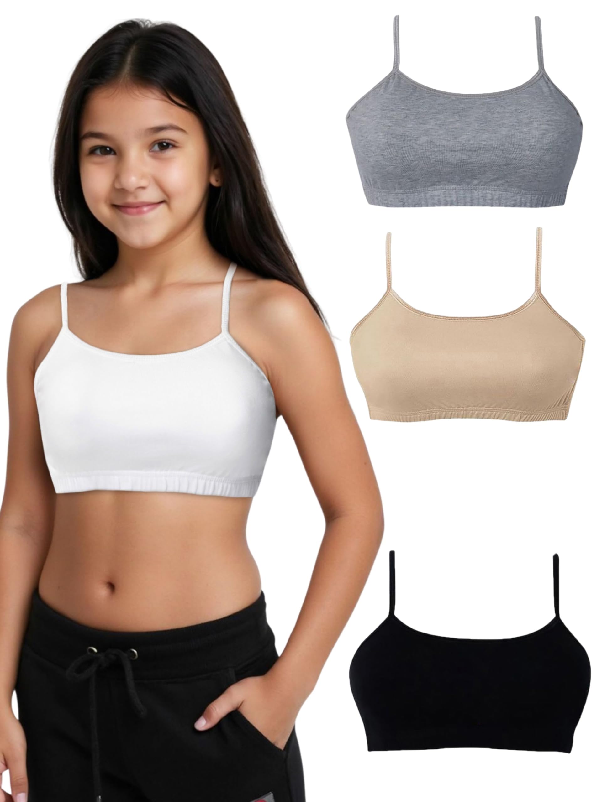 DChica Cotton Uniform Beginners Bra for Girls, Non-Padded Full Coverage Seamless Non-Wired Gym Workout Bra with Adjustable Thin Strap, Slip-on Training Bra for Teenager