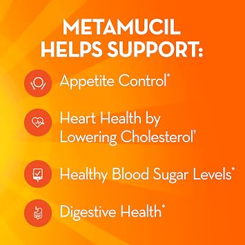Metamucil, Daily Psyllium Husk Powder Supplement with Real Sugar, 4-in-1 Fiber for Digestive Health, Orange Smooth Flavored Drink, 72 Servings