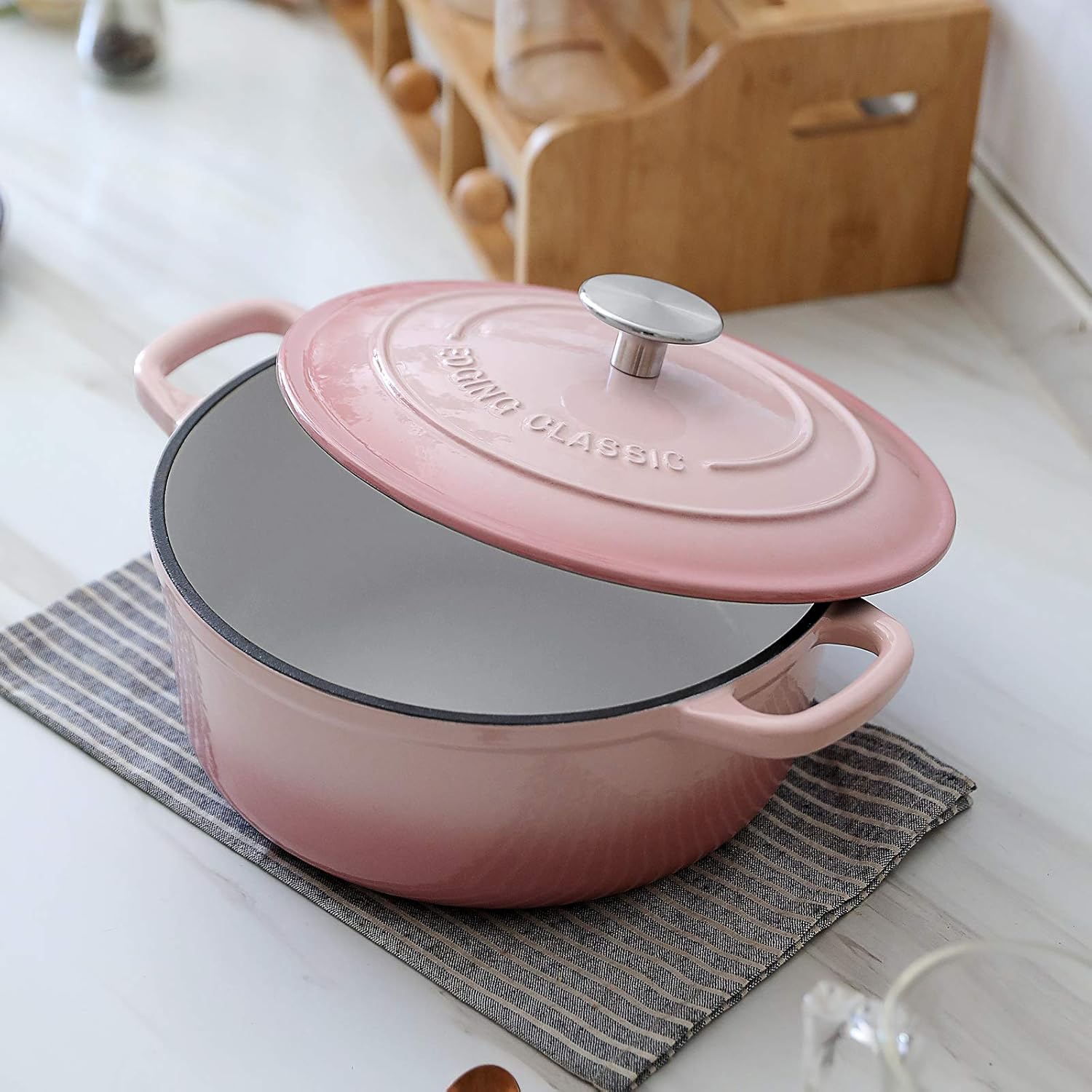 Enameled Cast Iron Covered Dutch Oven with Lid Round Pot for Bread Baking, 7 Quart, Pink - Image 3