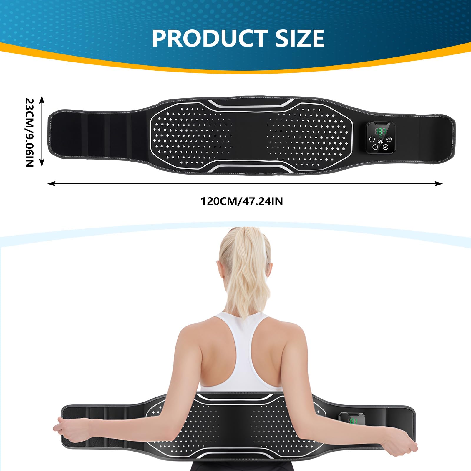 Kabelloser Stützgürtel mit Wärme- und Massagefunktion, Wärmekissen für die Taille mit 4 Massageprogrammen und 5 Temperaturstufen, Wohlgefühl für den Bauchbereich