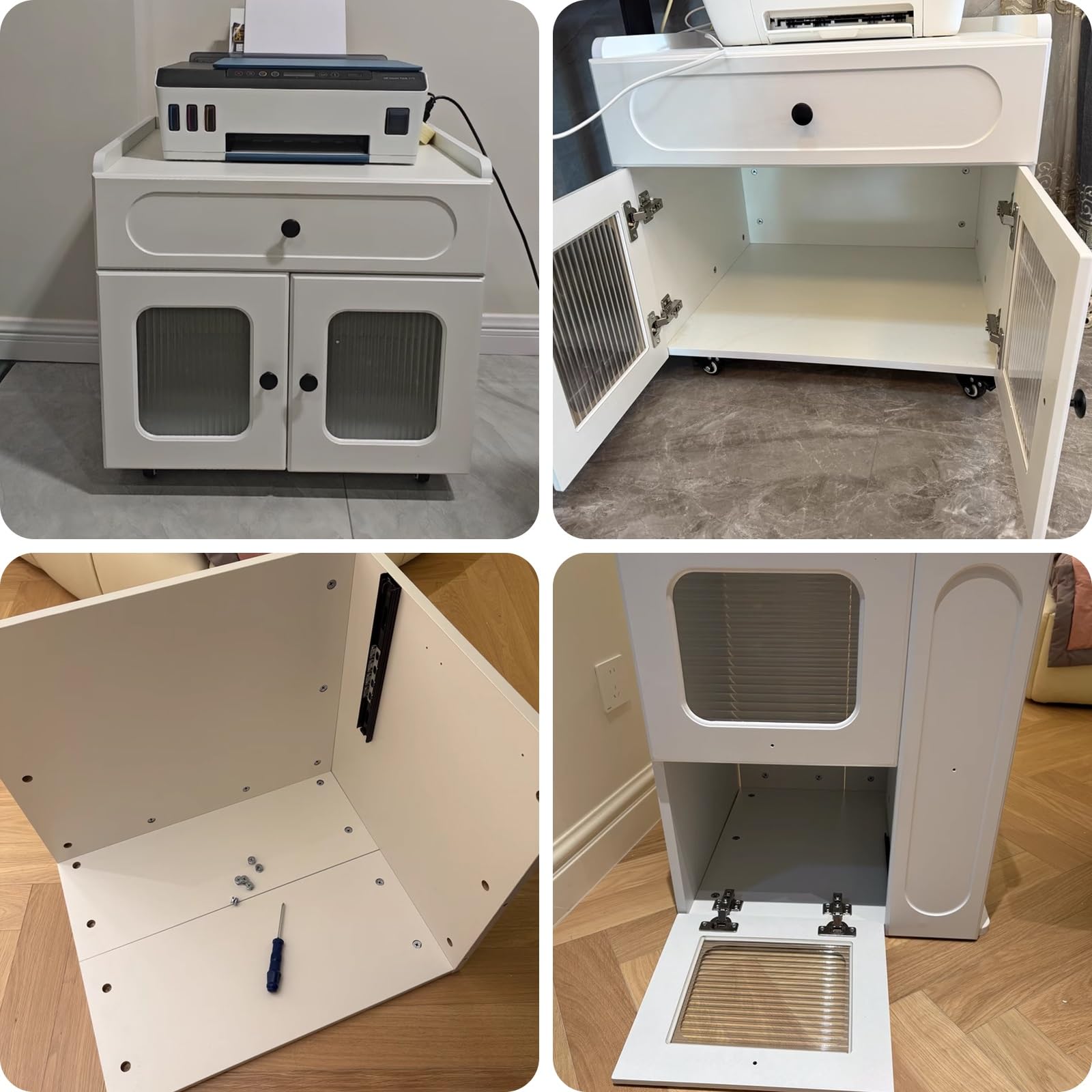 Mesa Impresora Ruedas Tablero Grueso Cajonera Armario de Oficina Multifuncional Encimera Ancha Organizador para Carpetas Documentos Salón(Black,60 * 60 * 58cm)