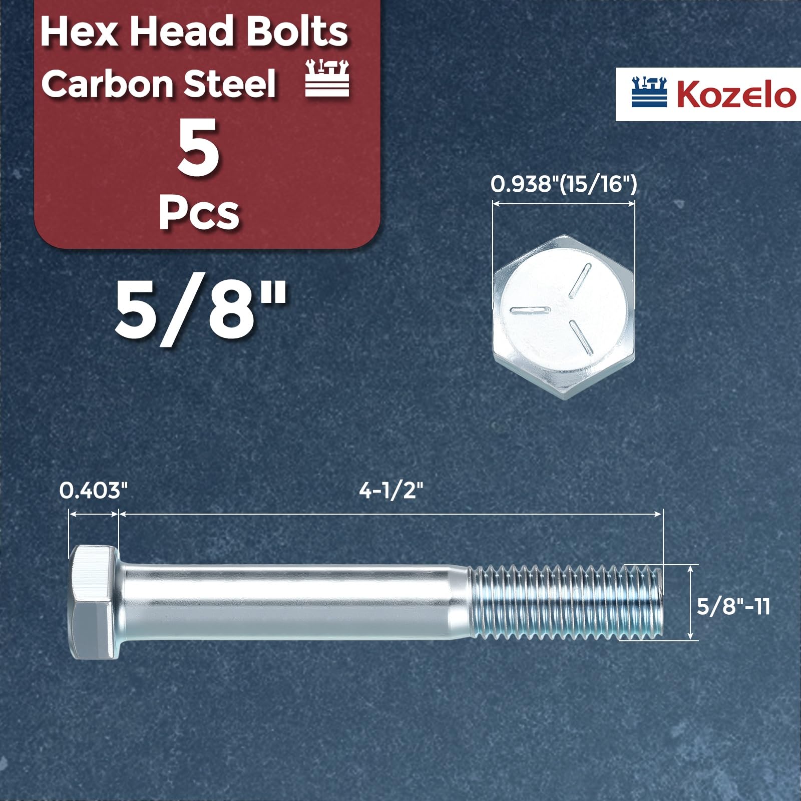 Kozelo 5 Pcs Hex Head Screws Bolts - Image 2