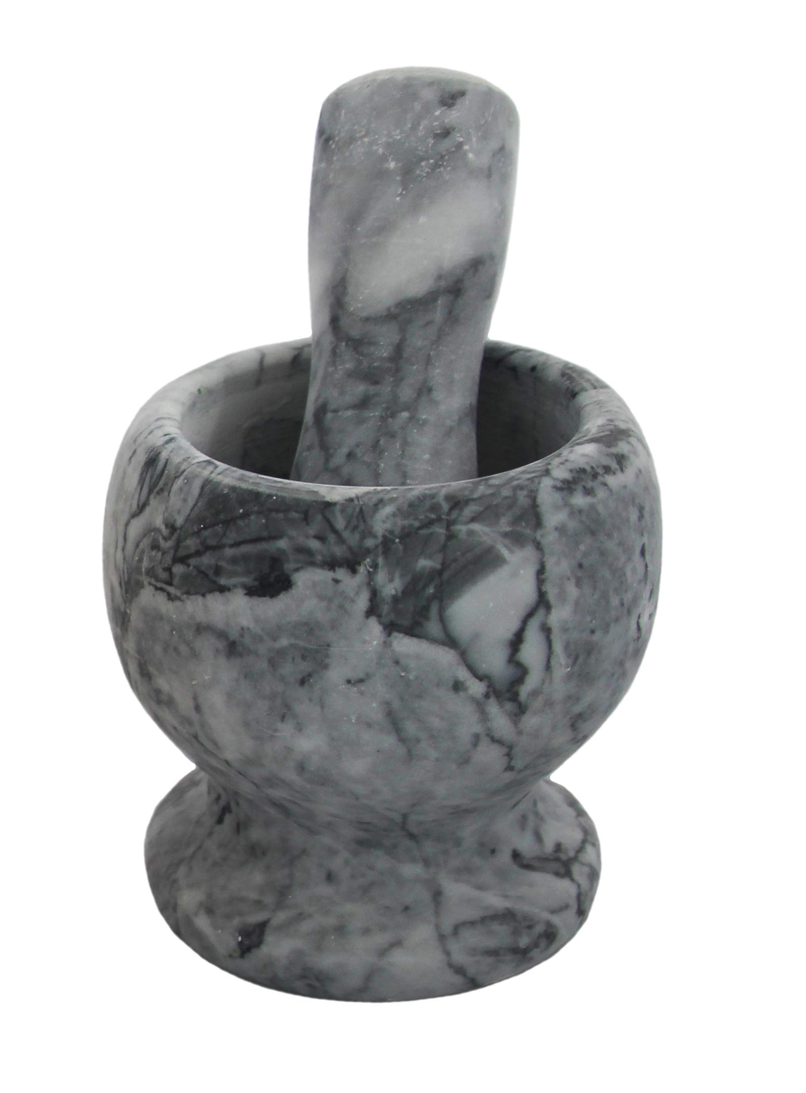 Mortier Et Pilon En Marbre Gris Argenté - Hachoir Épices Et Herbes