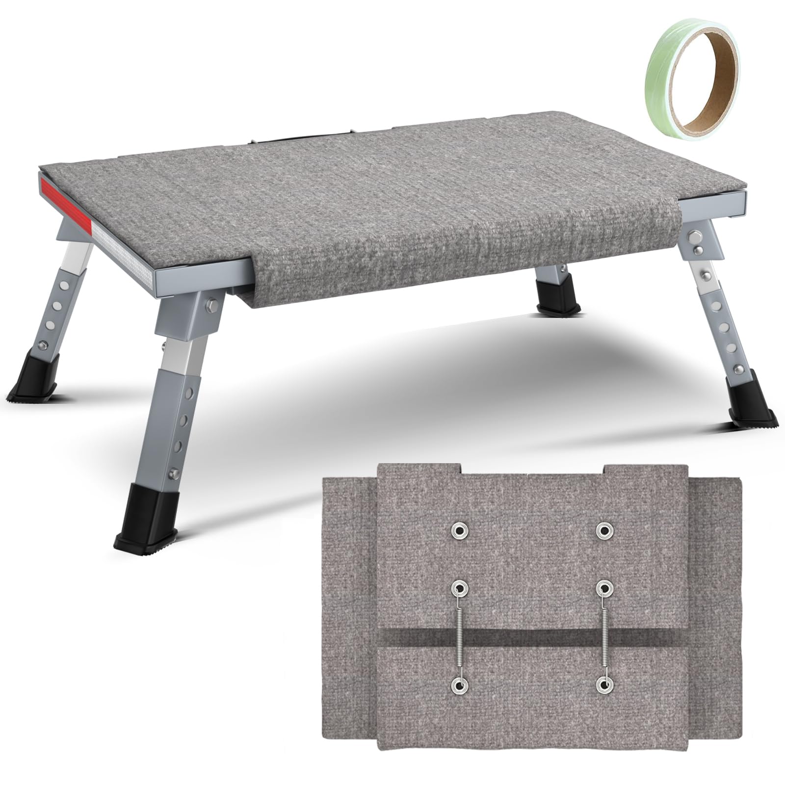 Gardtech Gradino per Caravan con Tappetino, Gradino Pieghevole in Alluminio Carico Massimo 150 kg Regolabile in Altezza per Caravan, Camper, SUV, Autobus da Campeggio o Sgabello per i Piedi a casa
