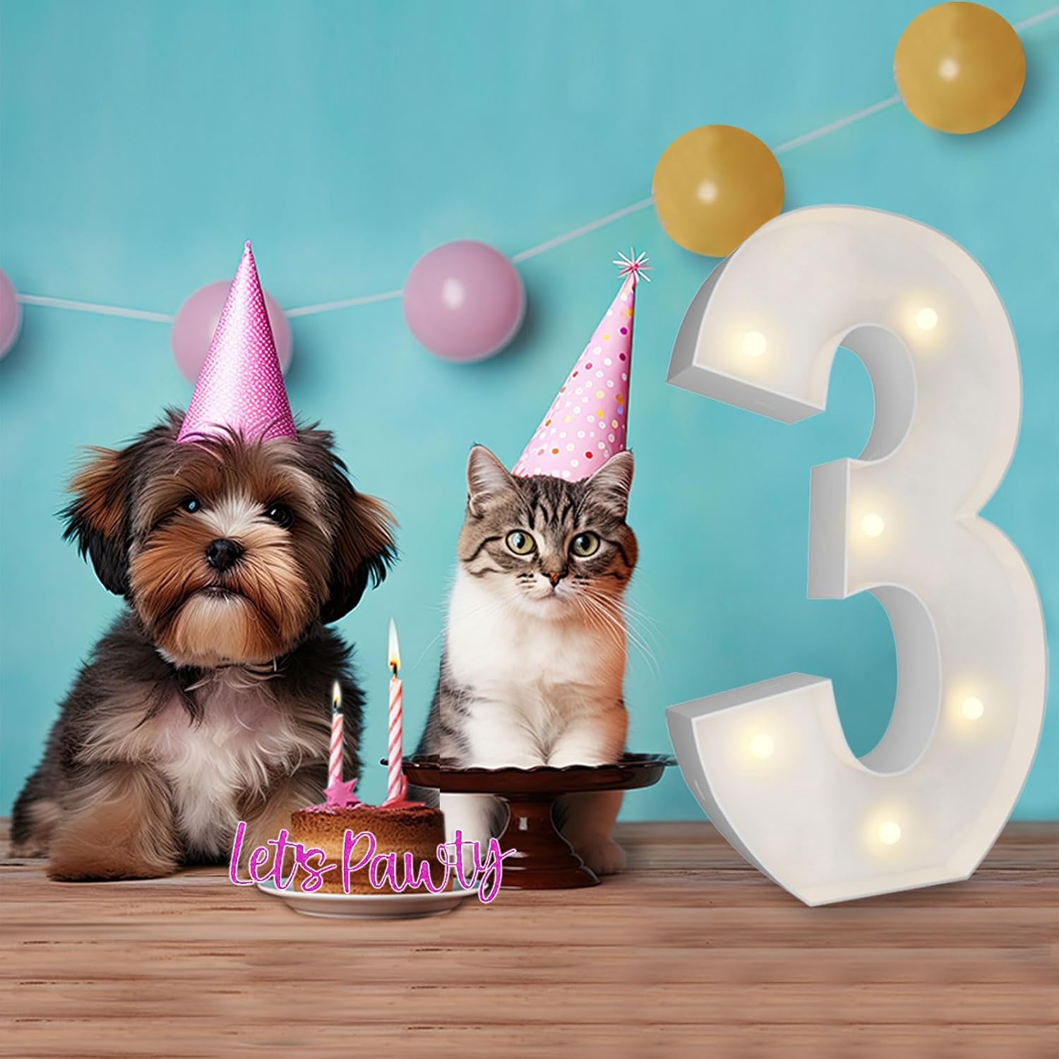 JoyBox Design 2FT Marquee Light Up Letters Numbers, Mosaic Balloon Frame, Party Decoration for Birthday, Wedding, Anniversary, Graduation – Number 3