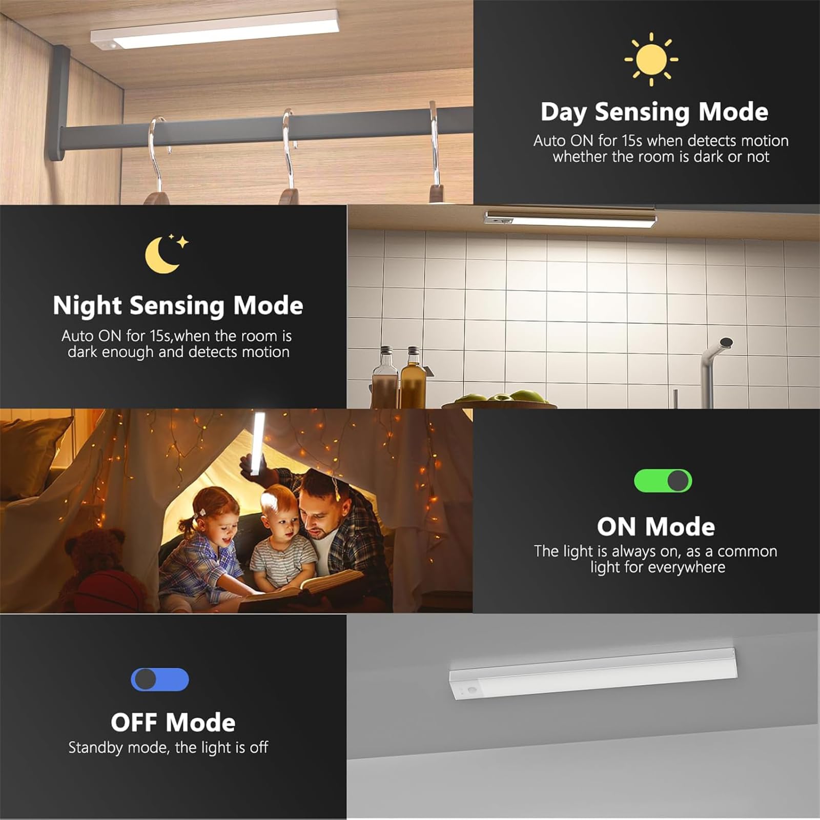 Lámpara de Pared LED para Armario con Sensor de Movimiento, iluminación de Pared Regulable de 3 Colores, Apliques de Pared con batería Recargable USB, luz de Pared inalámbrica para