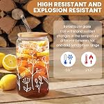 Floral Cup 16 Oz Can Glass with Bamboo Lid and Straw - Flower Glass Cup Gifts for Women - Wildflower Drinking Coffee Gifts