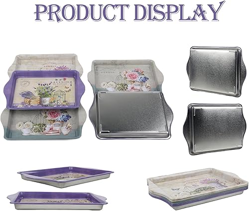 Miniatura 2 de Bandeja de metal para servir de granja, 3 piezas, bandeja decorativa de tocador rústica y de mesa, bandeja de servir para entretenimiento,