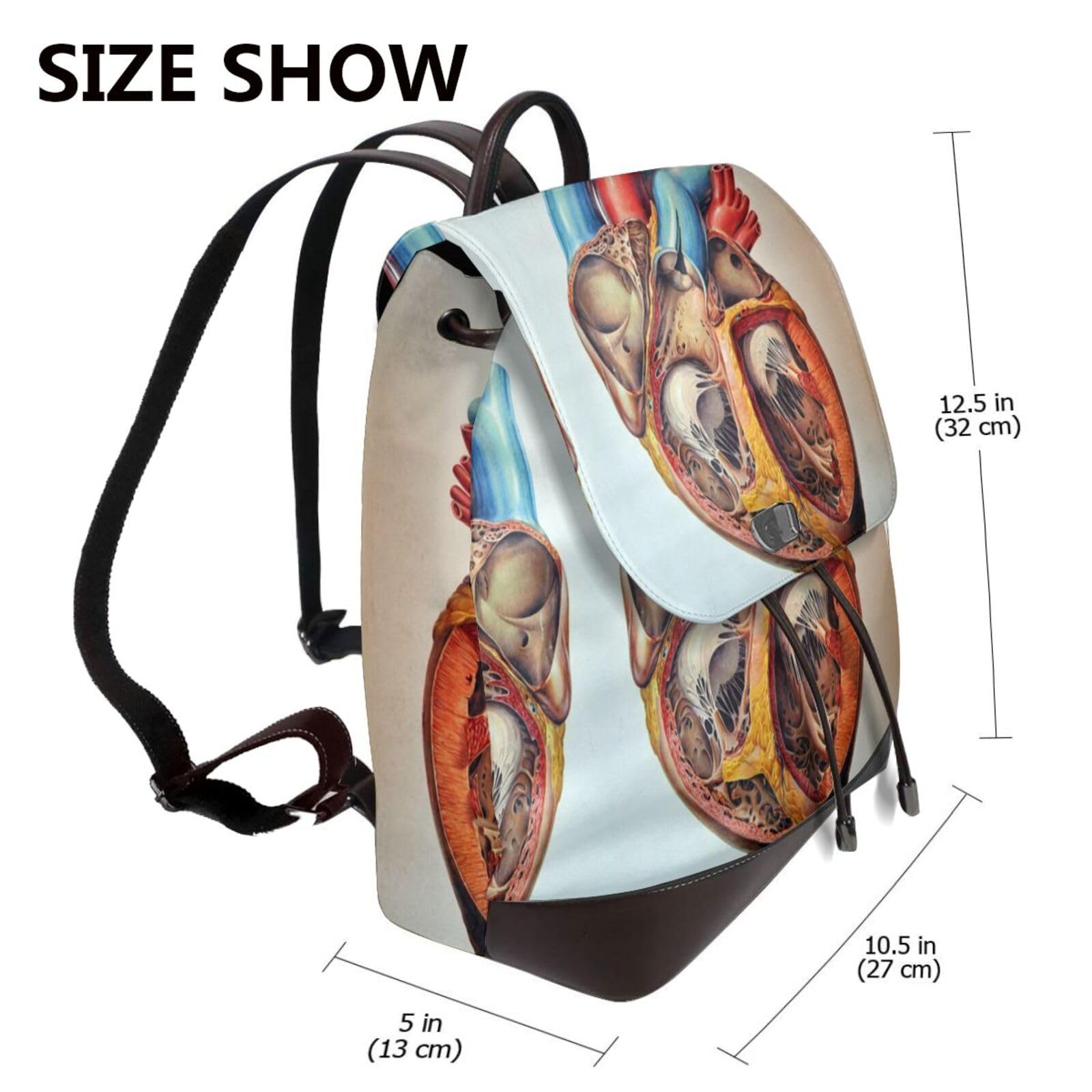 Human Anatomy Heart Chart - Mochila de piel para mujer, mochila de viaje, bolsa de hombro para mujer, mochila de viaje diaria, Negro, talla única