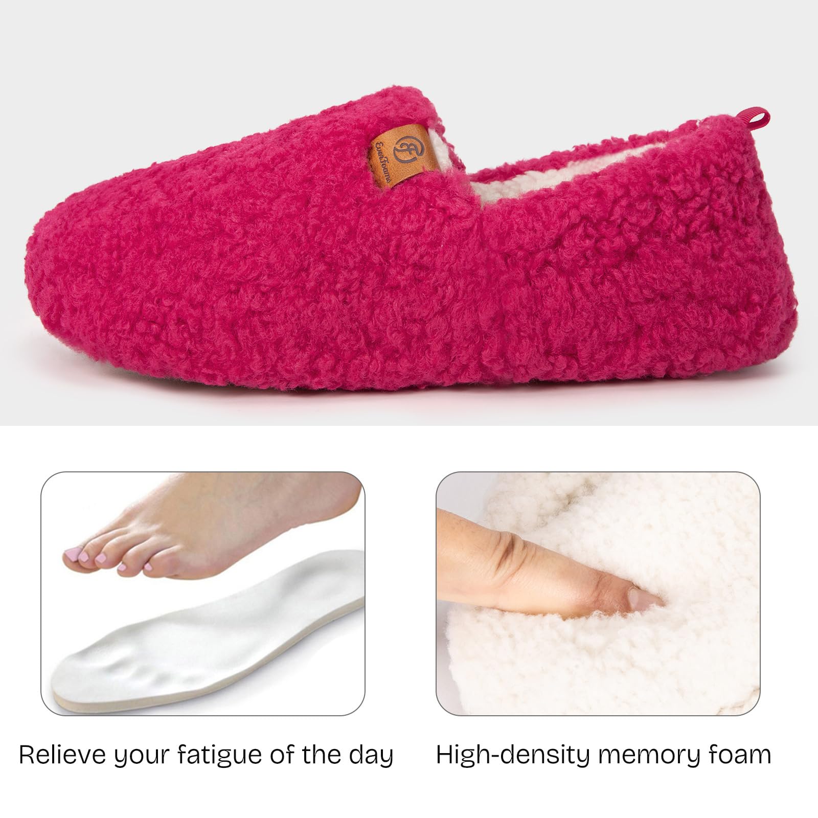 EverFoams, Pantofole da donna chiuse, felpate, soffici e comode, in shearling sintetico e memory foam