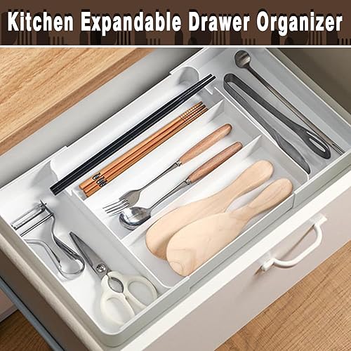 Miniatura 7 de ZGONOUY Organizador de cajones expandible blanco - Organizador de cajones divididos, organizador de cajones para maquillaje y tocador, suministros