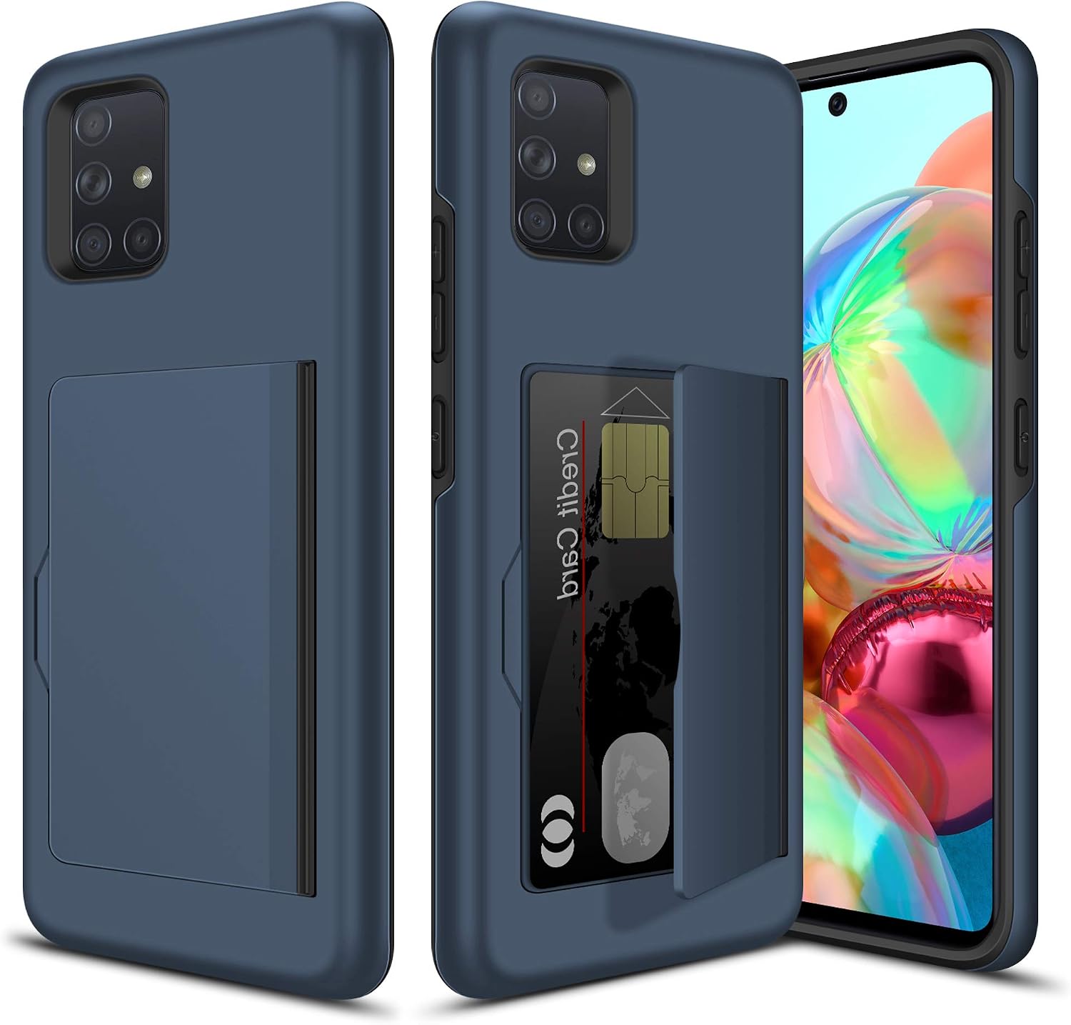 Vofolen for Galaxy A71 Case 5G Wallet Cover Credit Card Holder Slot Hidden Flip Back Pocket Hybrid Dual Layer Protective Hard Shell Rugged TPU Rubber Bumper Armor Case for Samsung Galaxy A71 5G Navy