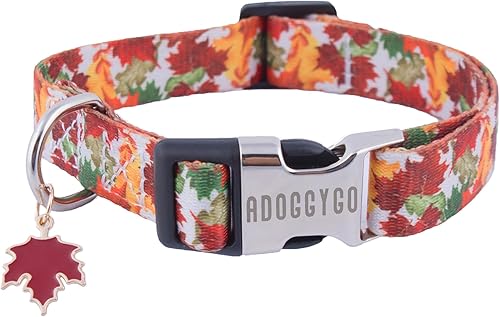 ADOGGYGO Collar de perro de otoño, collares de perro de Acción de Gracias, ajustables, suaves con hojas de otoño, collares de Acción de Gracias para
