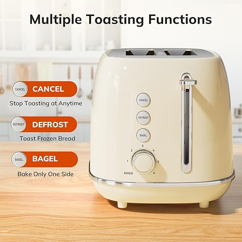 Miniatura 2 de Toasters - Tostadoras retro de acero inoxidable con 2 rebanadas con bagel, función de cancelación, descongelación y 6 ajustes de sombra de pan,