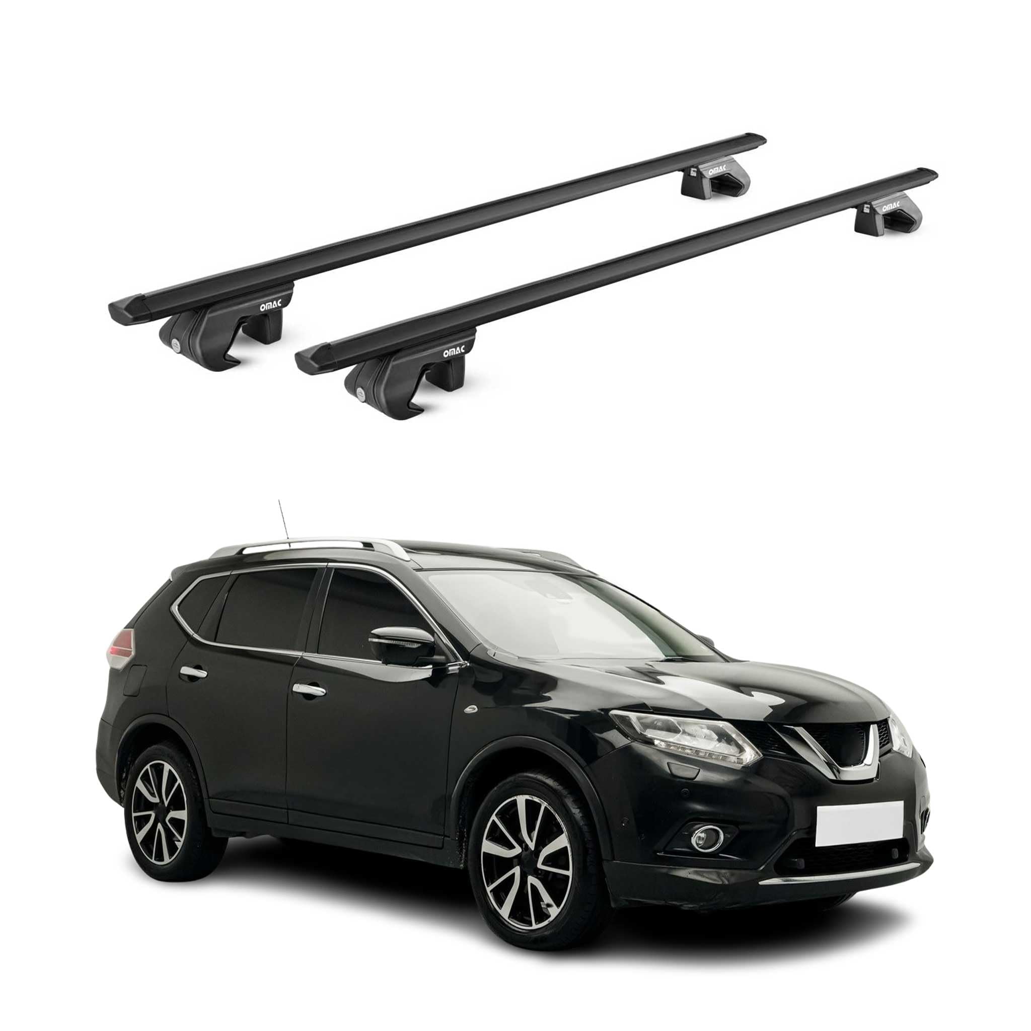 OMAC Barre Portatutto Alluminio TÜV geprüft per Nissan X-Trail III T32 2013-2021 – per Rail Tetto Standard – T Nut – Max 90 kg – 2 Schlösser Nero