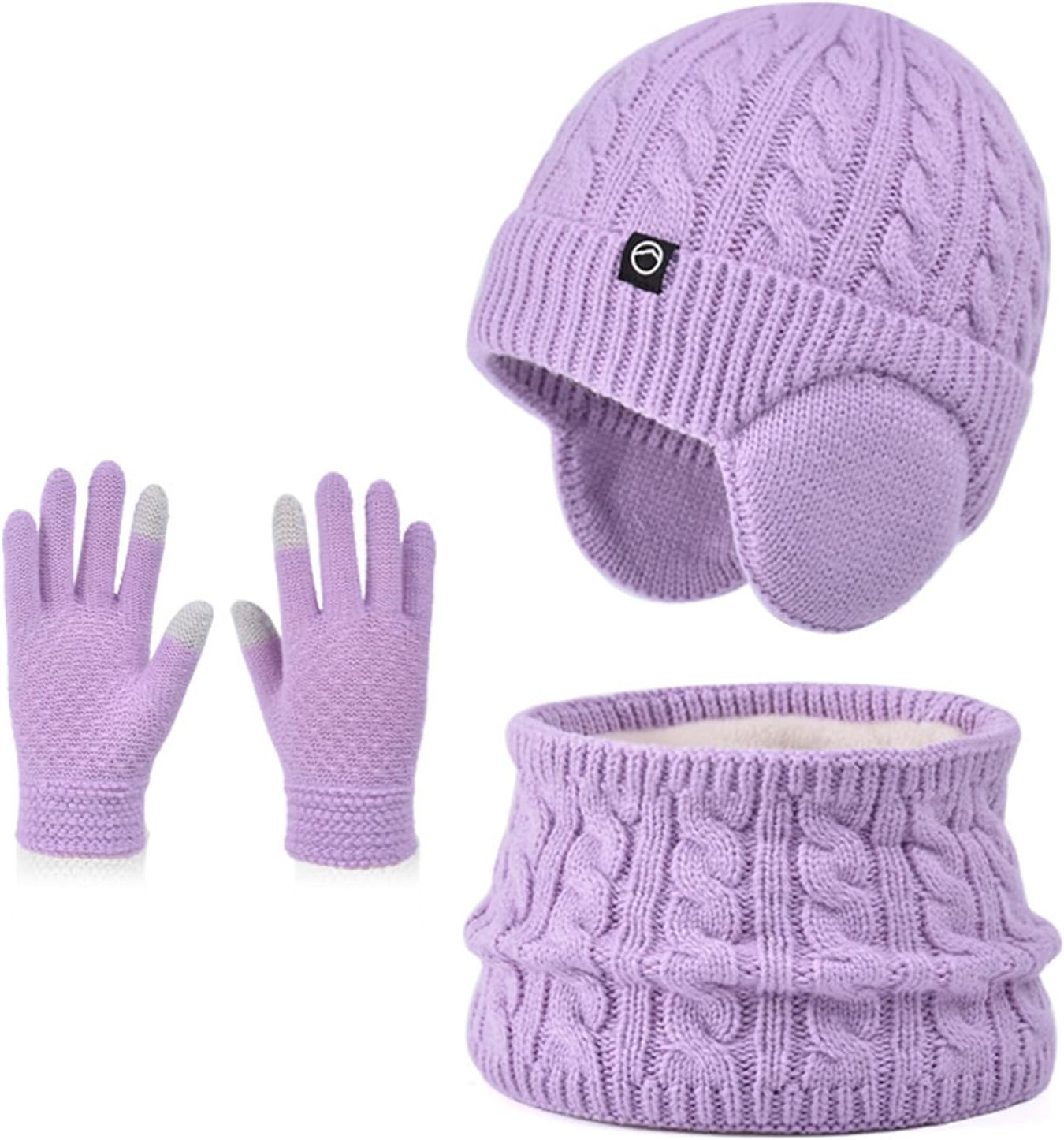 3in1 Inverno Berretto Scaldacollo Guanti Set, Ultra Morbido Elastico Addensare Caldo Pile Fodera Cappello In Maglia Berretto Sciarpa, 3 Dita Guanti Touch Screen per Uomo Donna Attività All'aperto