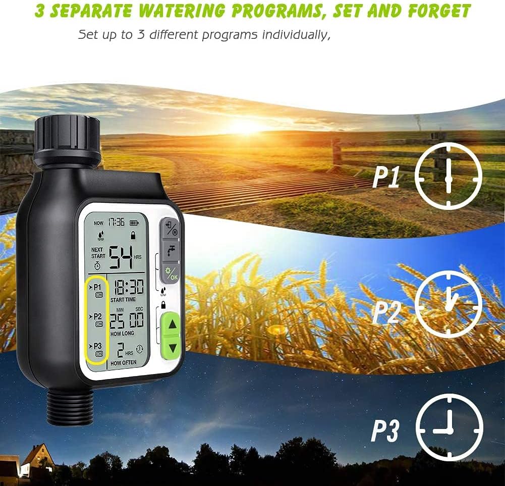 Kazeila Sprinkler Timer, Water Timer with 3 Separate Watering Programs Hose Timer with Rain Sensor,Child Lock, Auto & Manual Watering Mode,IP65 Waterproof for Garden : Everything Else