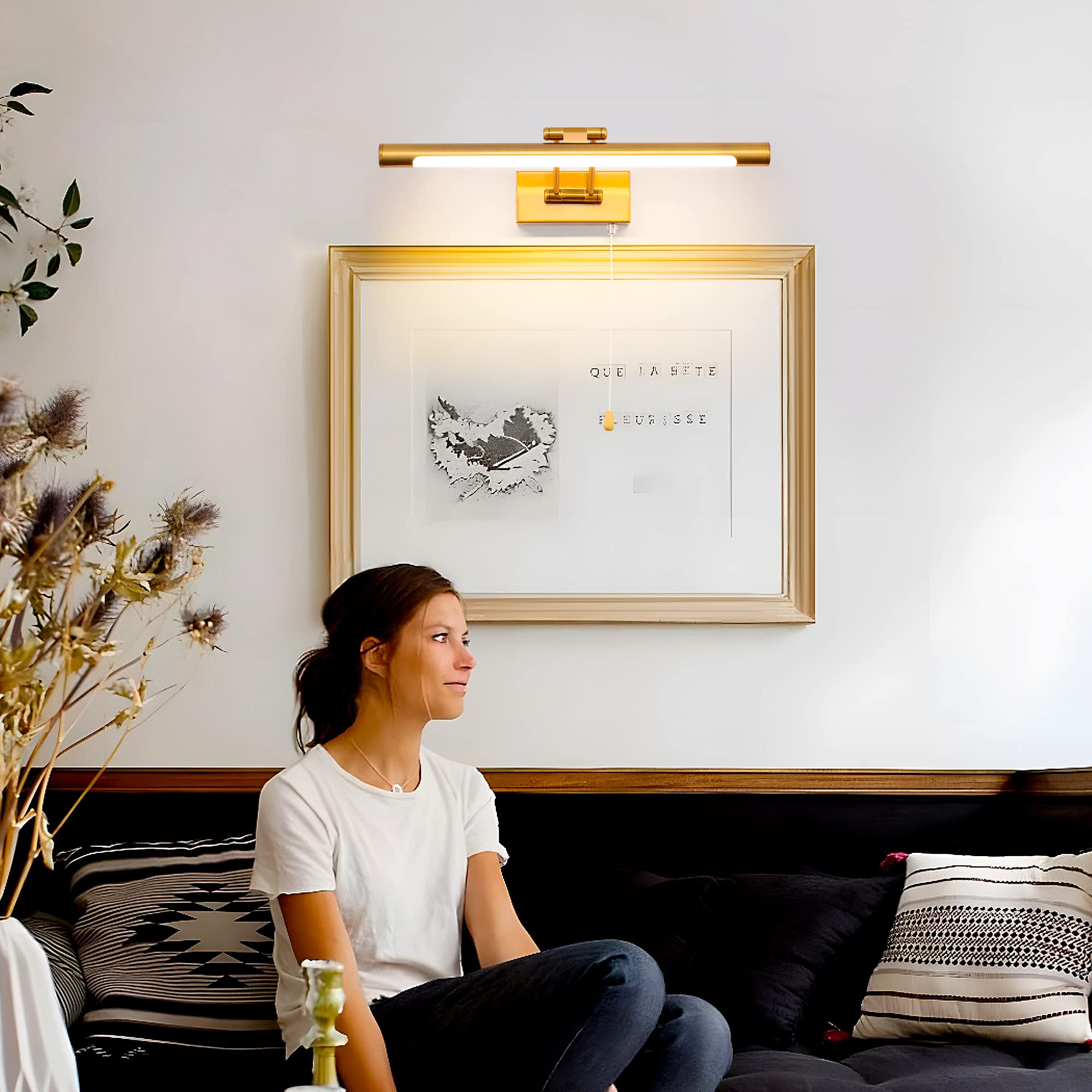 MantoLite Aplique Pared Interior 8W, Aplique de Pared LED Para Espejo de Baño con Cabezal Giratorio, Accesorios de Lámpara de Lectura de Noche de Restaurante de Hotel de 3000K (Latón 40cm)