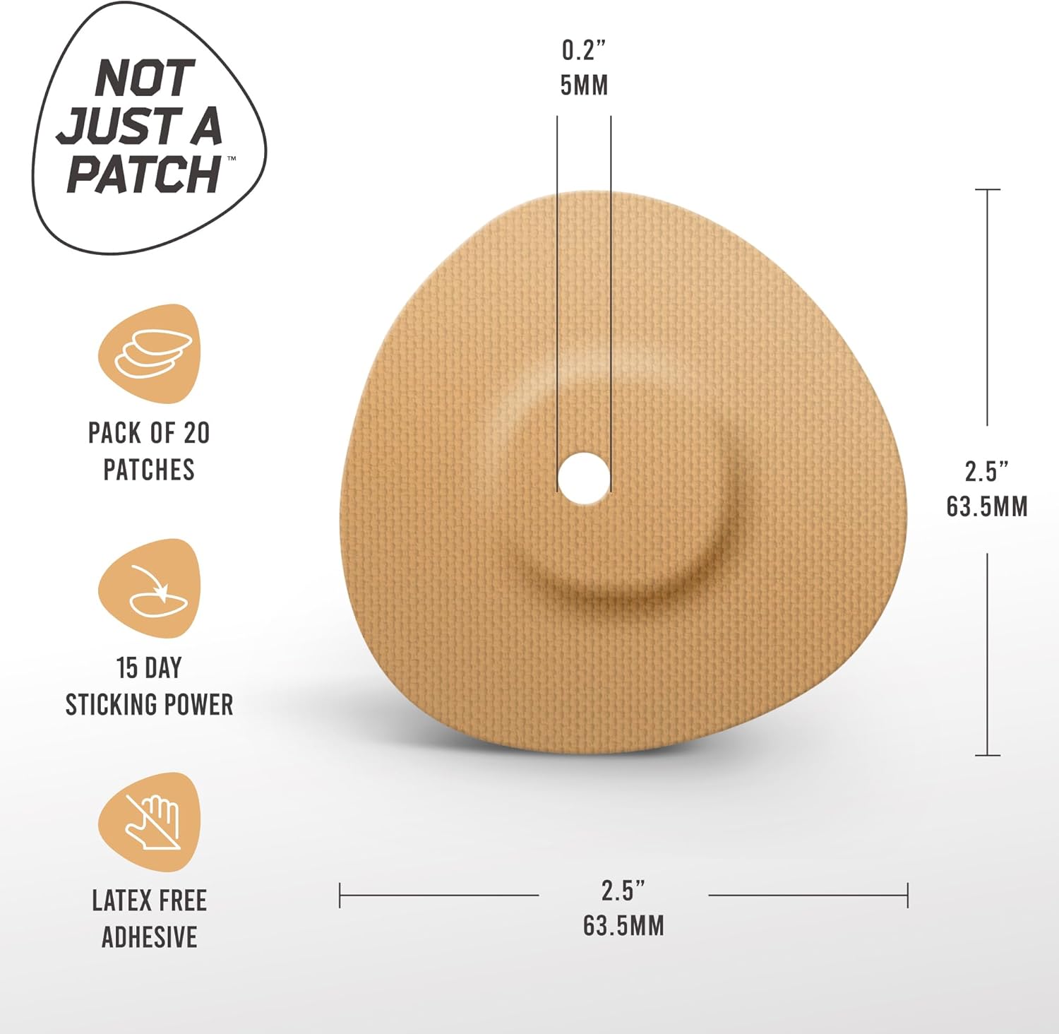 Not Just A Patch Freestyle Libre 3 Plus Sensor Covers (20 Pack) – Breathable, Sweatproof & Secure Hold – Precision-Cut Hole for Ventilation, Enhanced Adhesion & Gentle Support – 10-14 Day Wear - Beige