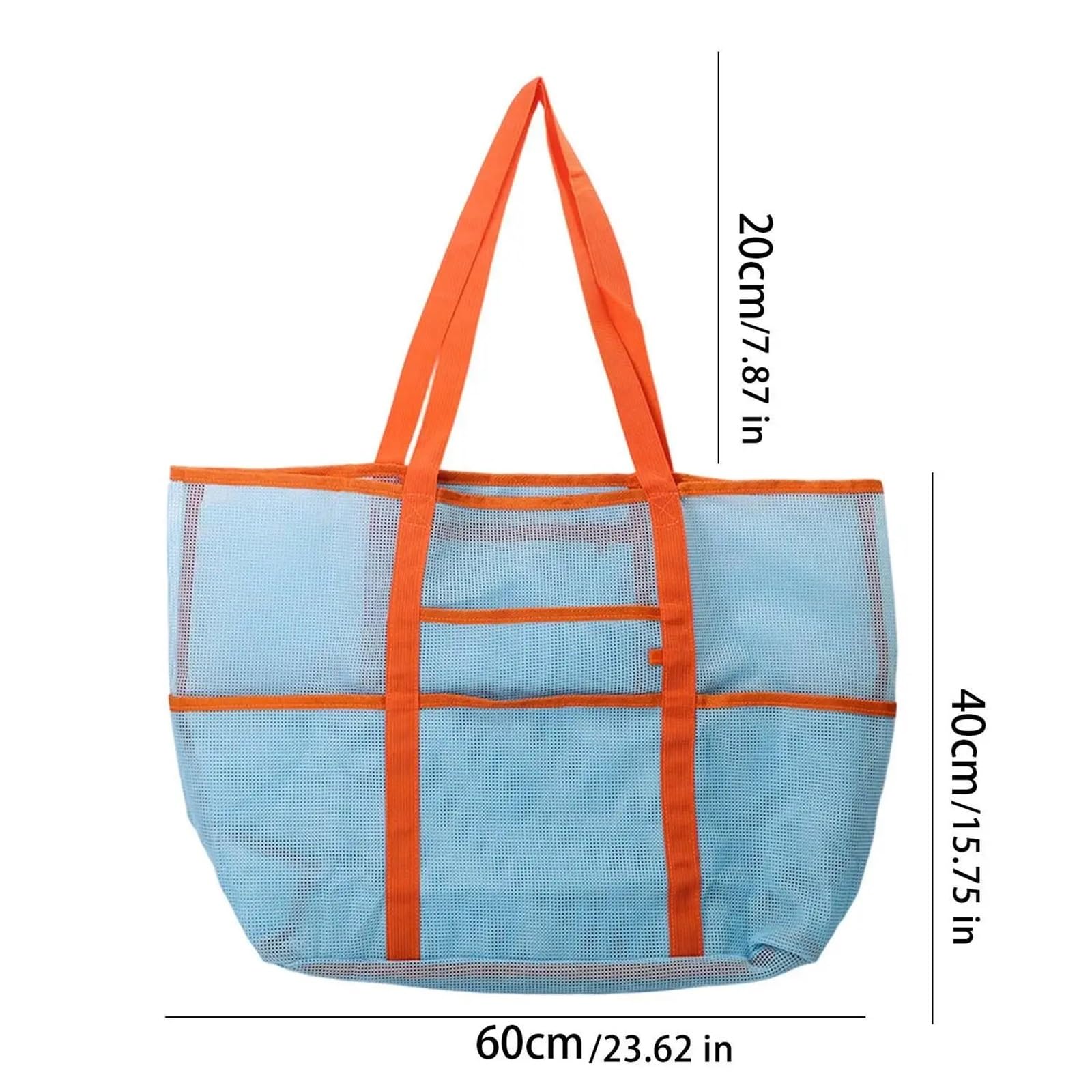Sac de Plage en Filet pour Femme, Cabas de Plage Pliable en Maille Grand Sable Polyester Bleu 60x20x40cm
