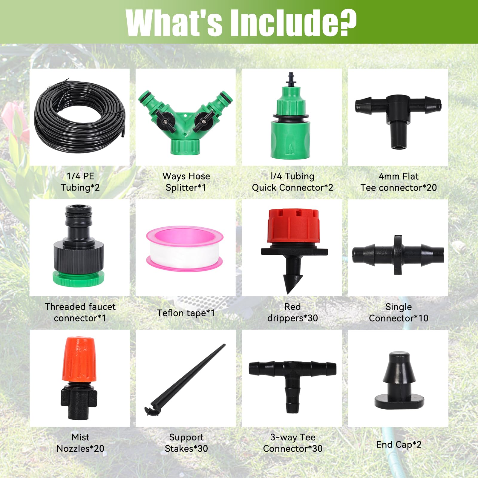 Kit de sistema de riego por goteo de 98 pies, mangueras de riego, sistema de nebulización automática de riego de jardín con manguera de riego de 1/4 pulgadas y accesorios para invernadero,
