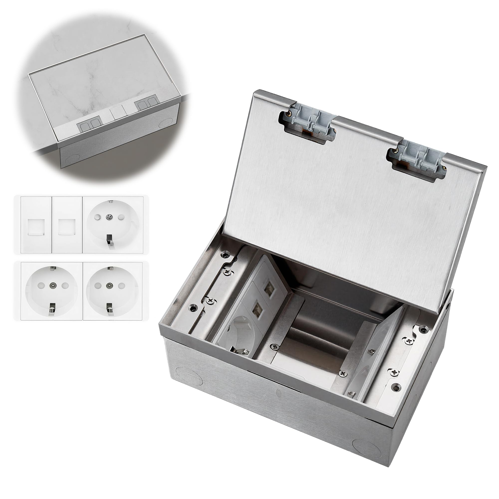 Bodentank Bodensteckdose 16A 4000W: Einbausteckdose 3 Steckdosen + 2 RJ45