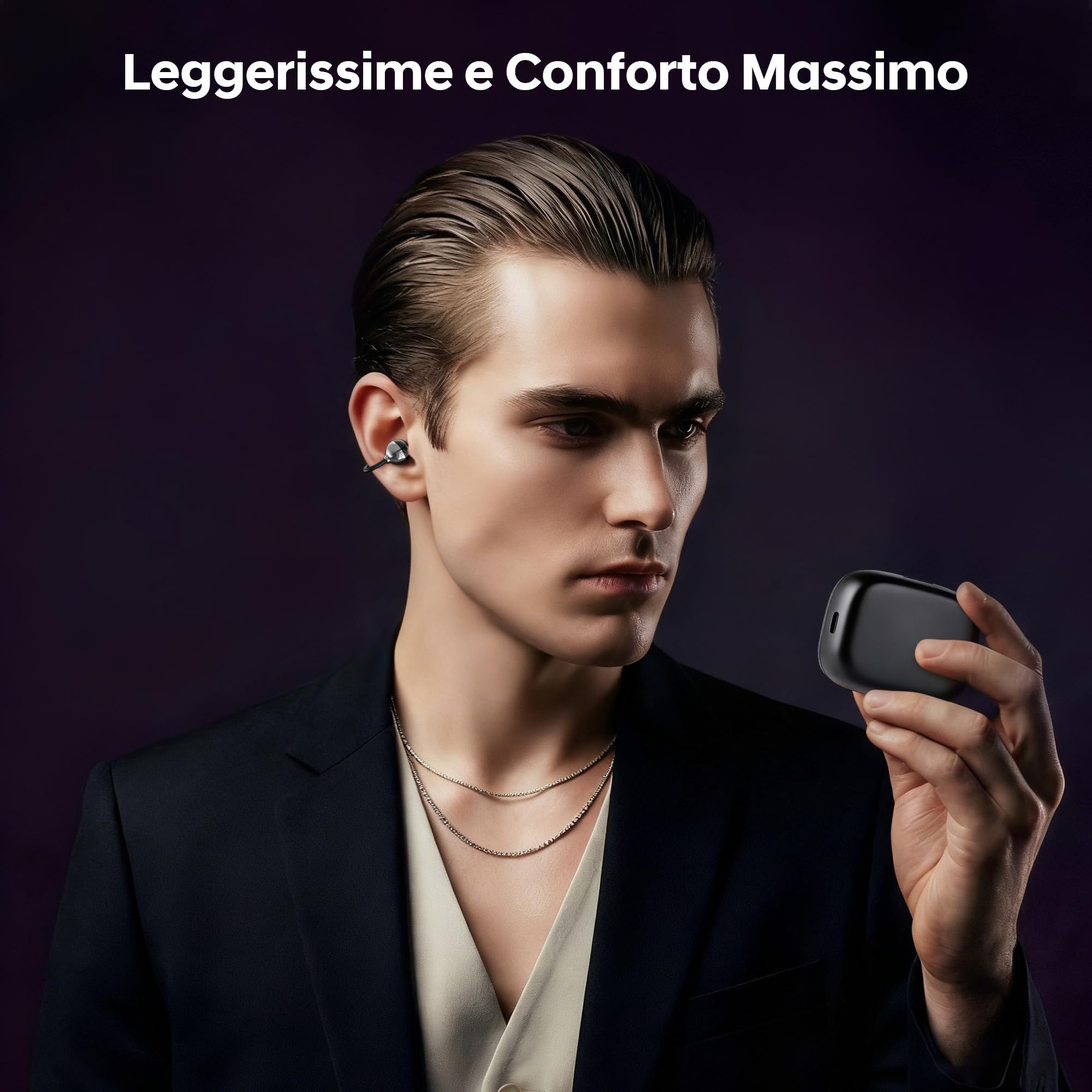 Set 2 in 1 Stiloso di Auricolari Bluetooth Clip e Cuffie Wireless Bluetooth con 36 Ore di Batteria, Bassi Potenti, Ultracompatto e IPX5, Per Lavoro, Sport e Sonno, Modalità di Utilizzo Giorno/Notte