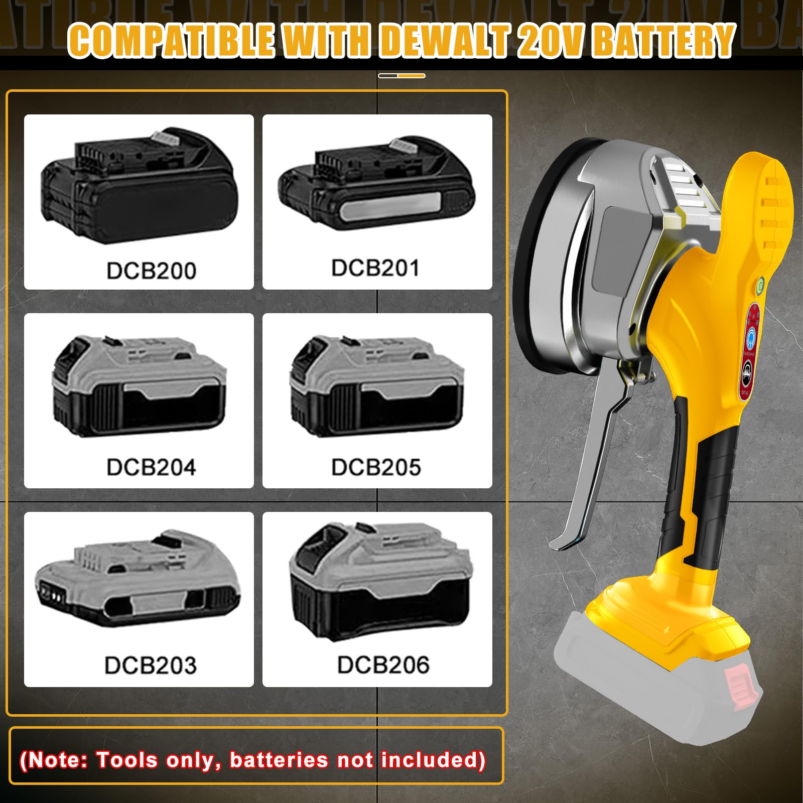 Alicatador sin cable compatible con Dewalt 20V batería (sin batería), vibrador de baldosas con 6 marchas, ventosa de 13cm y 50kg de adsorción, máquina pared azulejos para colocar baldosas de 0,3-1,2m