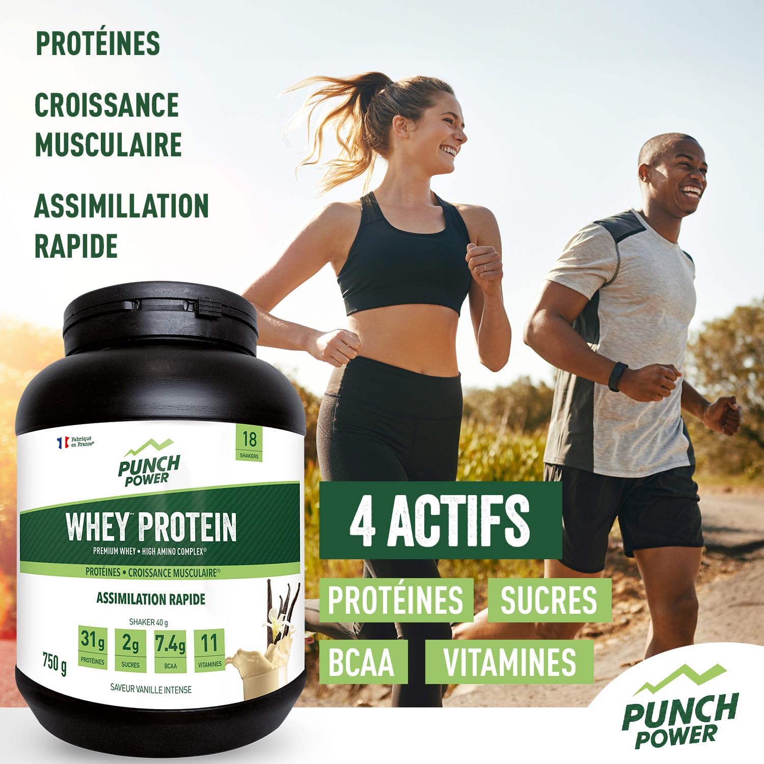PUNCH POWER Protéine Pure Whey Vanille Intense - Poudre protéinée pour sportifs - Boîte de 750 g - Fabriquée en France - Assimilation rapide - Croissance musculaire