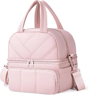 Lunch Bag for Women, Double Deck Insulated Lunch Box, Quilted Puffer Lunch Tote Bag, Lightweight, Leakproof, Durable & Reusable Large Lunch Coller for Work Picnic Travel