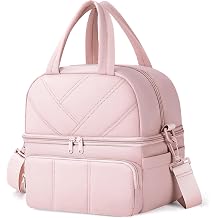 Insulated Lunch Bags for Women, Cute Quilted Lunch Box, Lightweight Puffy Padded Waterproof Lunch Tote, Reusable Lunch Cooler for Work Picnic Travel