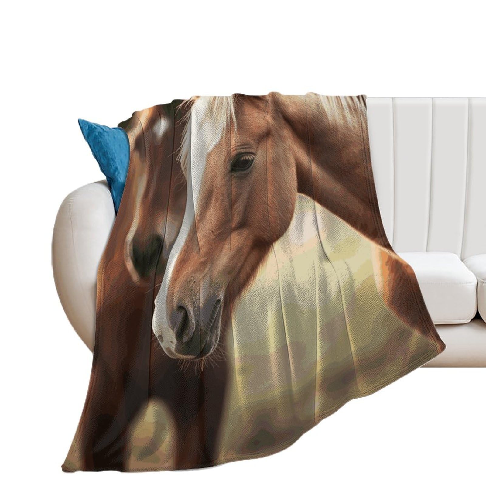 Couverture flanelle cheval légère pour lit et canapé