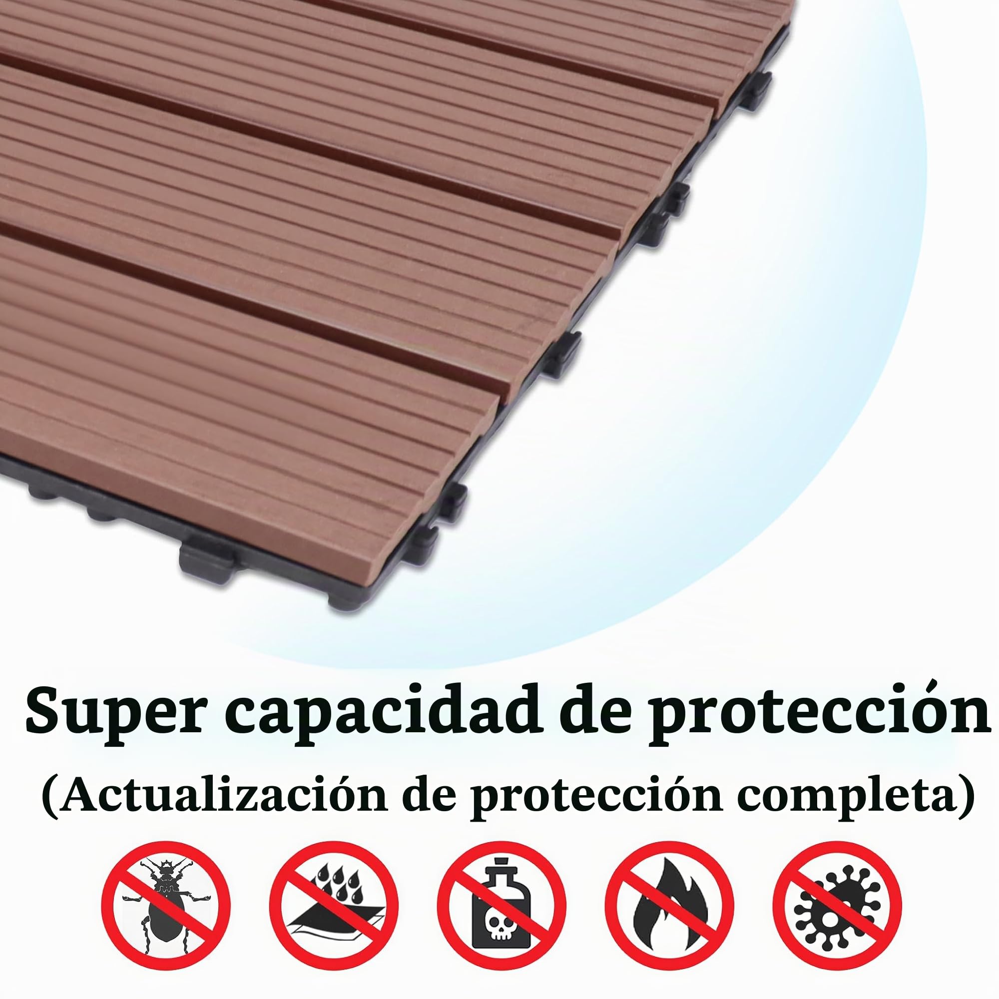 UISEBRT 6 unidades de suelo de balcón de WPC, azulejos de terraza, aspecto de madera, sistema de clic, de plástico, para jardín, balcón, terraza (30 x 60 cm, marrón)