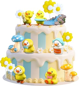 15PCS Yellow Duck Cake Toppers Duck Happy Birthday Cake Topper yellow
