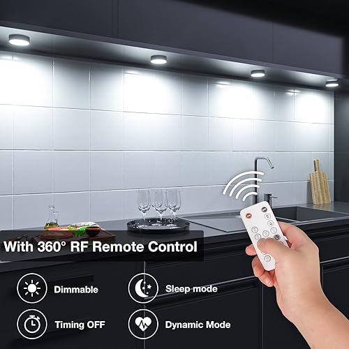 Miniatura 9 de WOBANE Luces LED de disco, kit de iluminación con cable para debajo del gabinete con control remoto, iluminación de mostrador regulable para cocina,